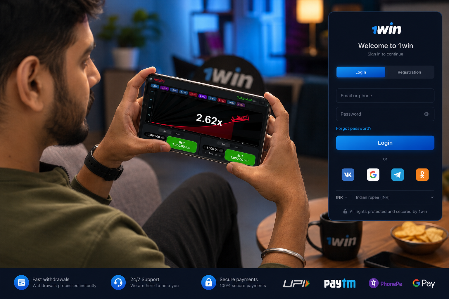 Indian player enjoying Aviator 1Win online game
