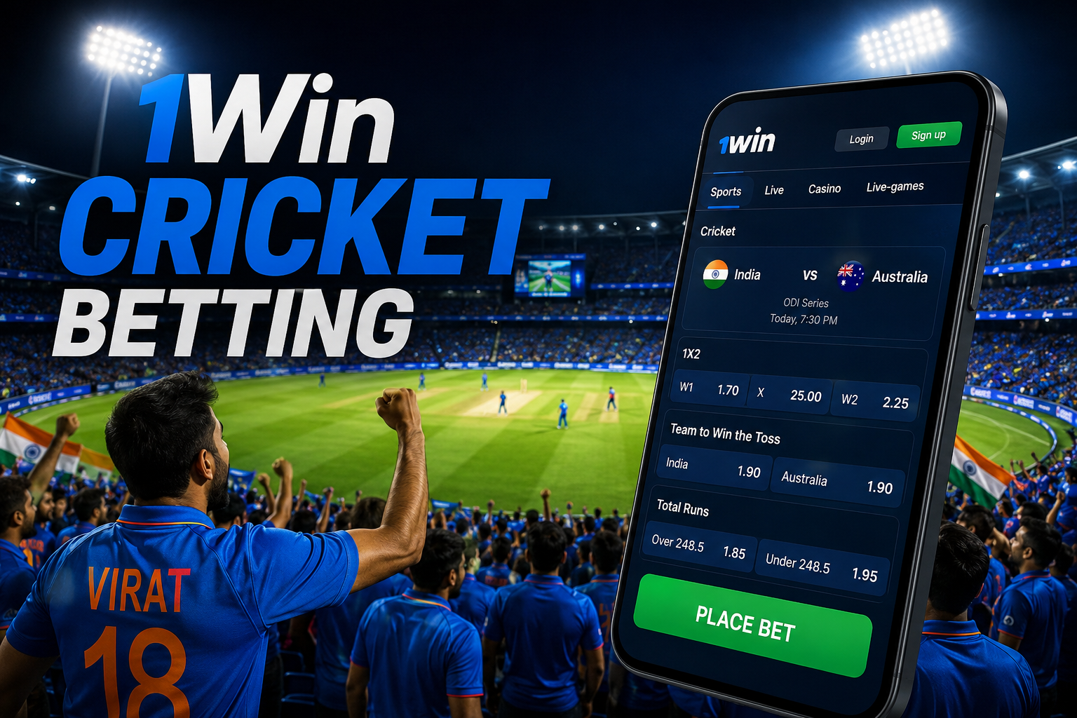 Step by step guide to claim 1Win bonus in India — register, deposit, get bonus up to ₹75000, and place bets
